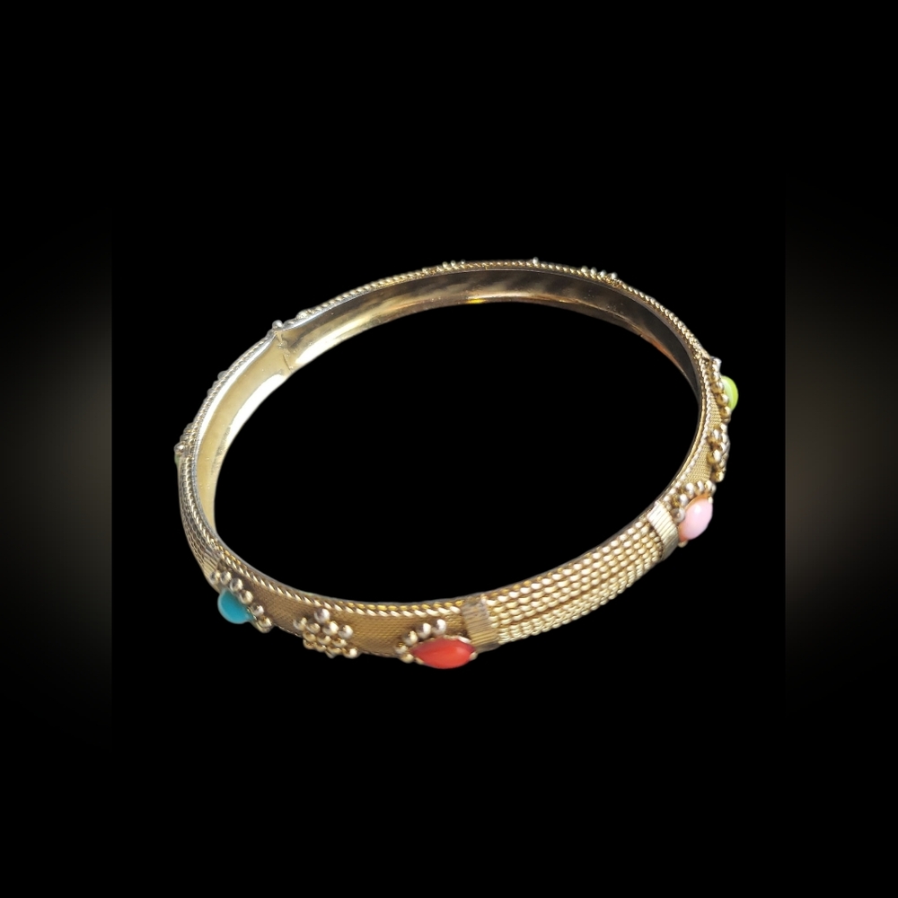 Gold Bangle with Multicolor Accents